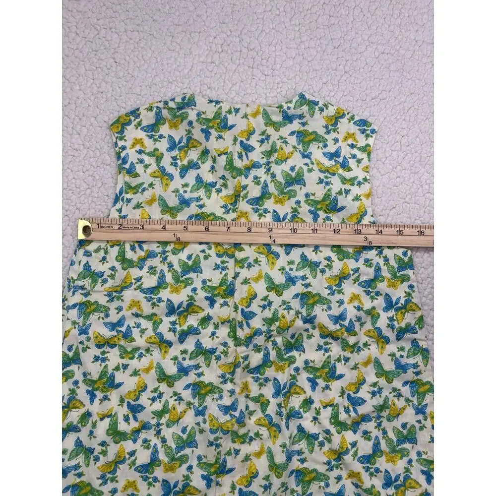 Vintage 60s 70s Child Novelty Butterfly Print Dress Cardigan Belt Green Blue Mod